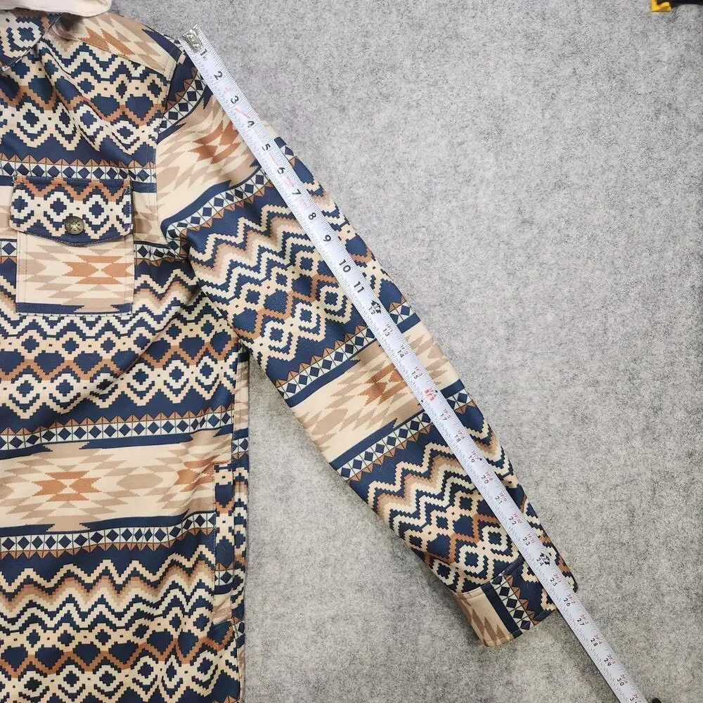 Saga Outerwear Jacket Mens Medium Aztec‎ Print Hooded Snowboard Ski Tan Navy